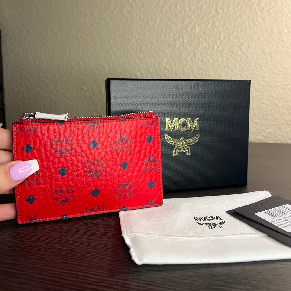 MCM CANDY RED VISETOS KEY POUCH • BRAND NEW W TAGS